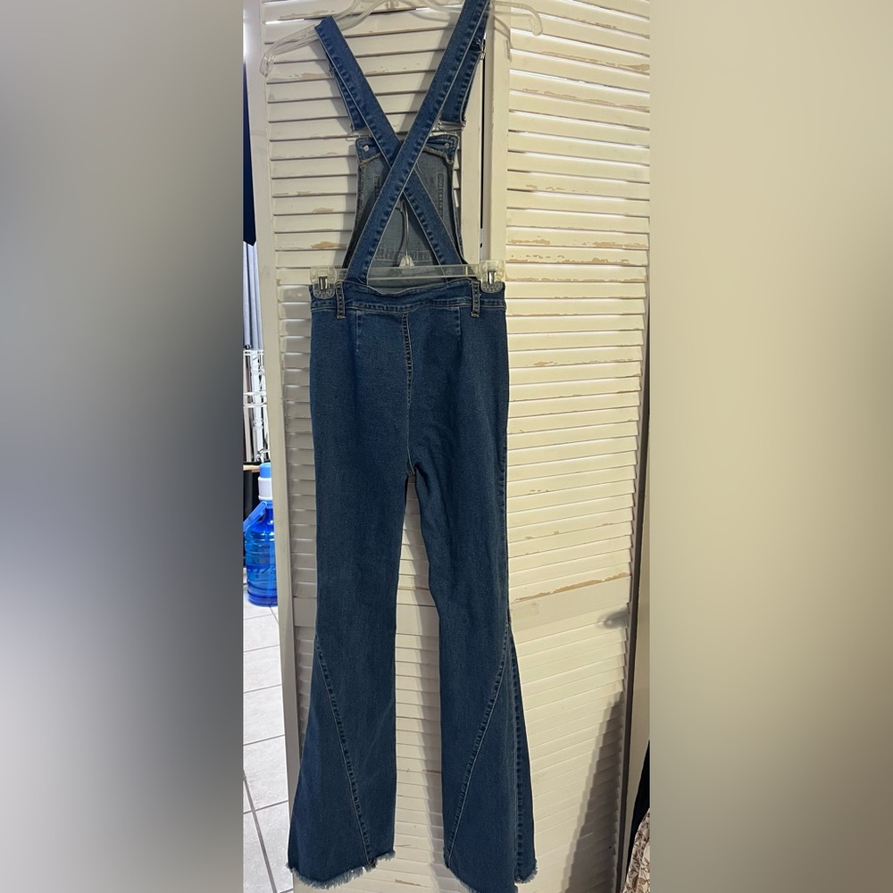 Vici Dark Blue Denim Flared Overalls in Small - Picture 7 of 12